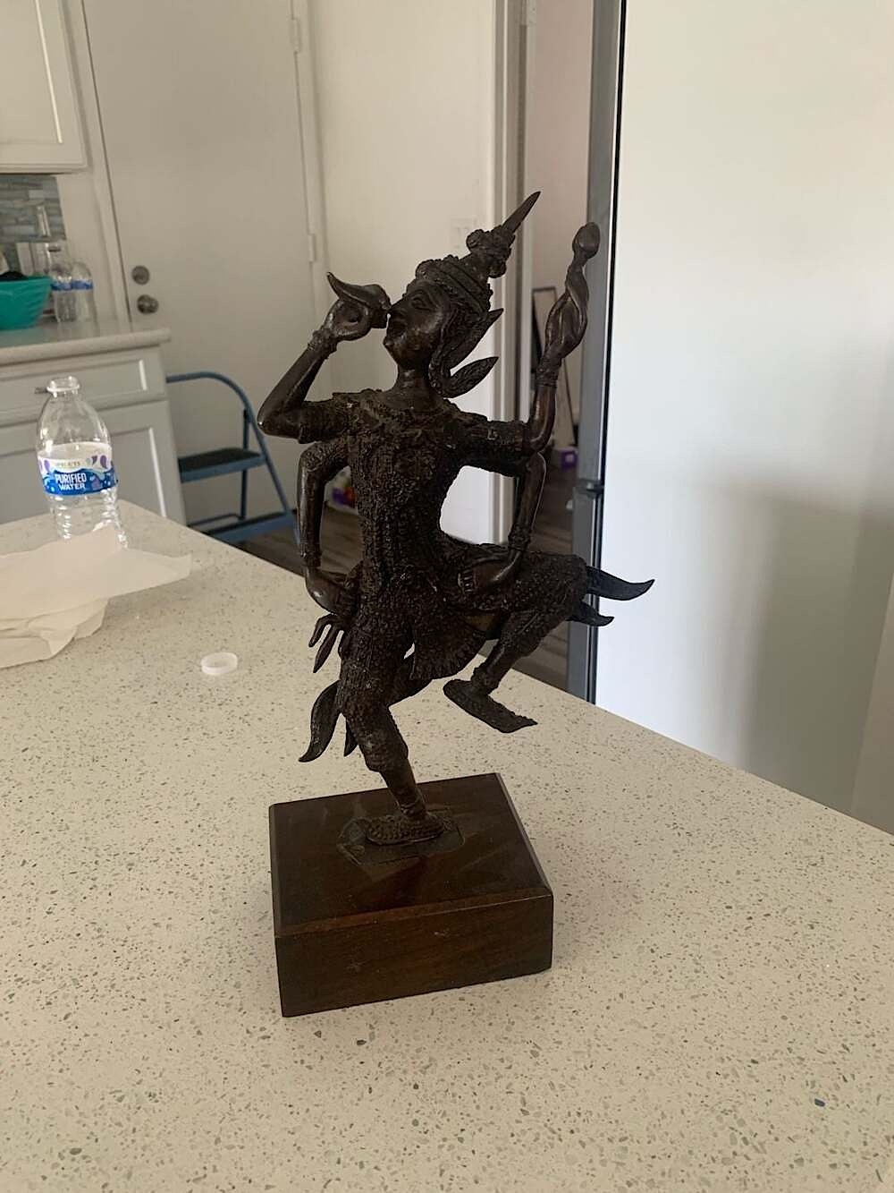 Vintage Thailand Bronze Dancing Shiva Deity Statue on Wood Base